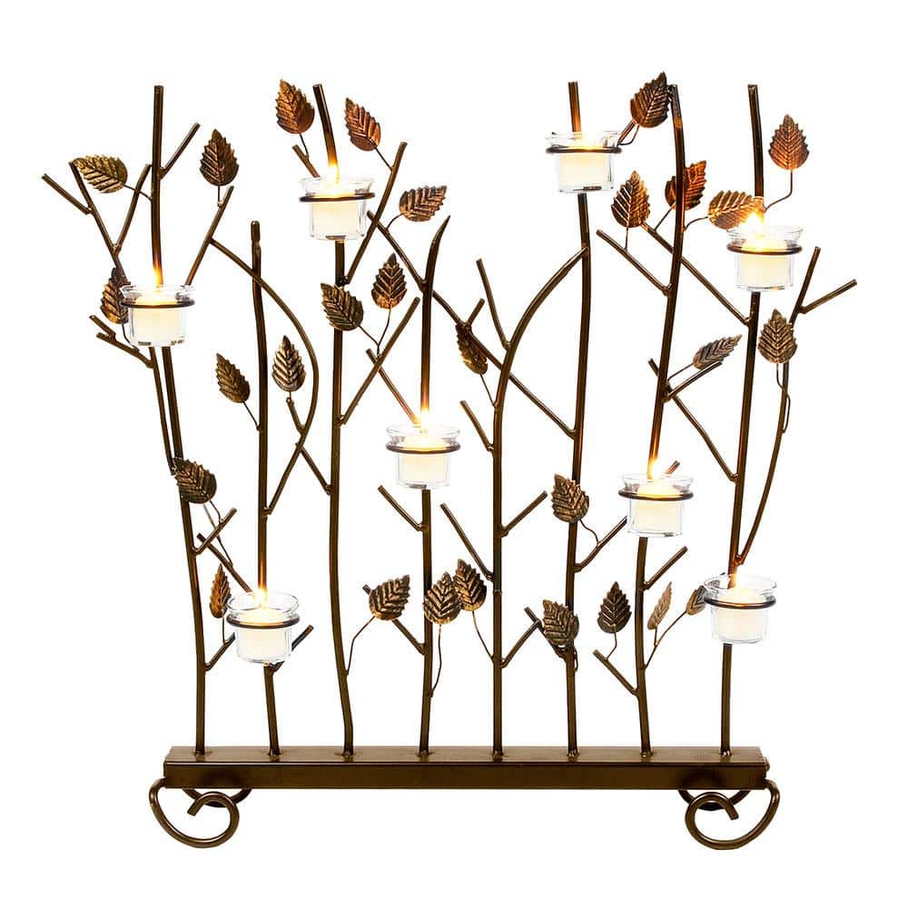 Roman 26 in. Tall Bronze and Gold 1-Panel Rustic Summer Fireplace Screen for Votives - Hercitys