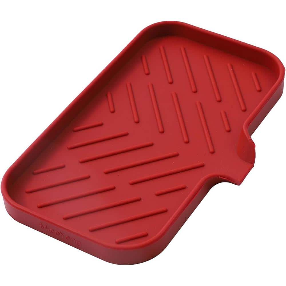 9.6 in. Silicone Bathroom Soap Dishes Drain and Kitchen Sink Organizer Sponge Holder, Dish Soap Tray in Red - Hercitys