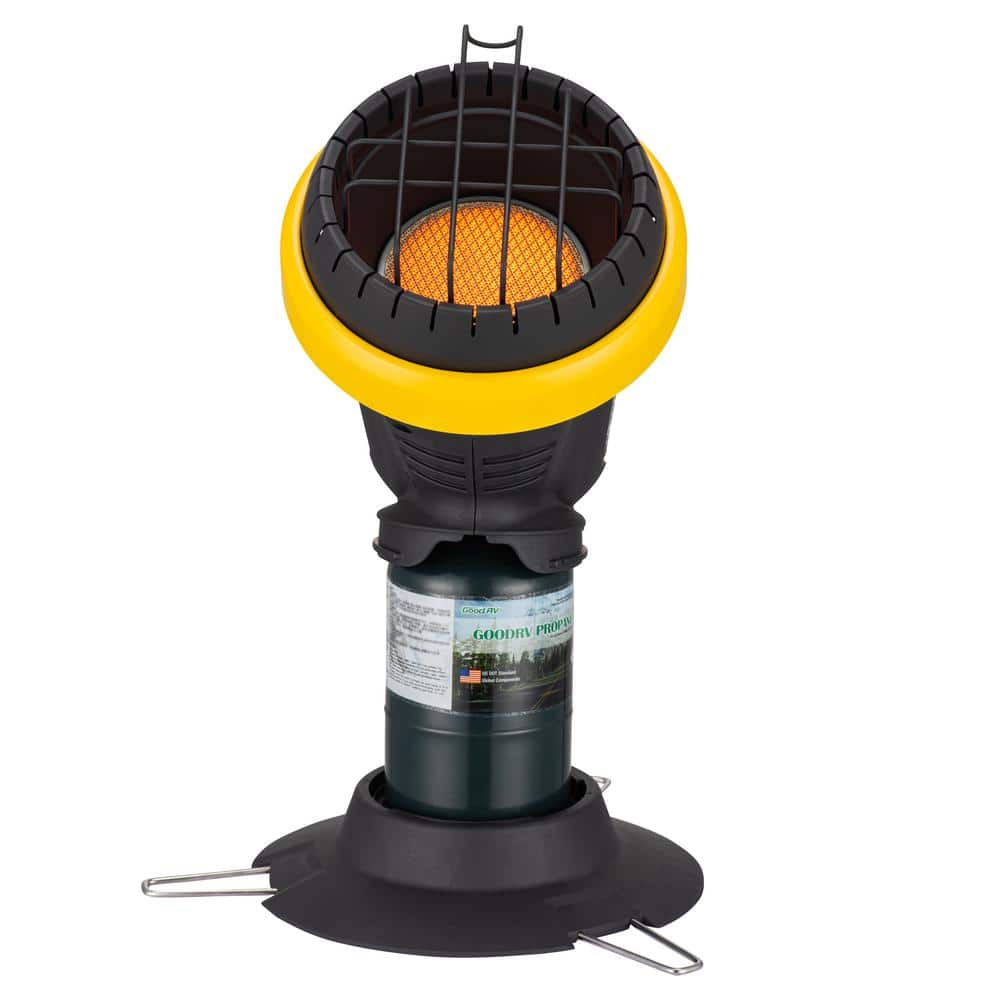 Portable Propane (LP) Radiant Recreational Heater with Angled Head, 4,200 BTU’s, Operates on 1 lb LP Tank, Tip Over, ODS - Hercitys