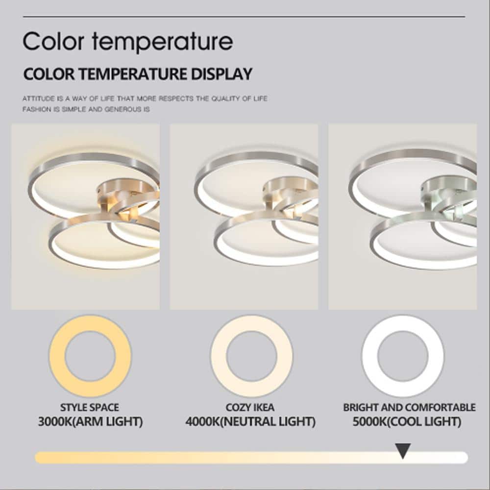 LED 3 Rings LED Light Fixtures Semi-Flush Mount Gold Chandelier Dimmable 3000K-5000K Modern Ceiling Lamp - Hercitys