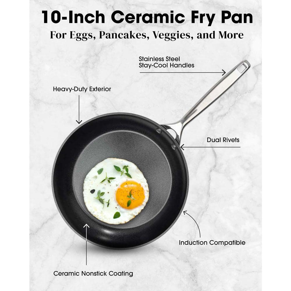 Professional 2x Hard Anodized 10 ” Aluminum Ceramic Non-Stick Frying Pan in Black - Hercitys