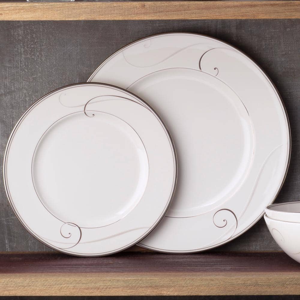 Platinum Wave 11 in. (Platinum) Porcelain Dinner Plates, (Set of 4) - Hercitys