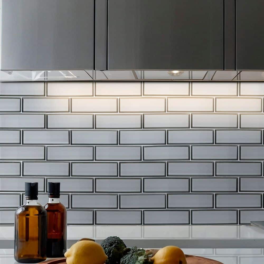 Ice Bevel Subway 12 in. x 12 in. Glossy Glass Mesh-Mounted Mosaic Wall Tile (9.6 sq. ft./Case) - Hercitys