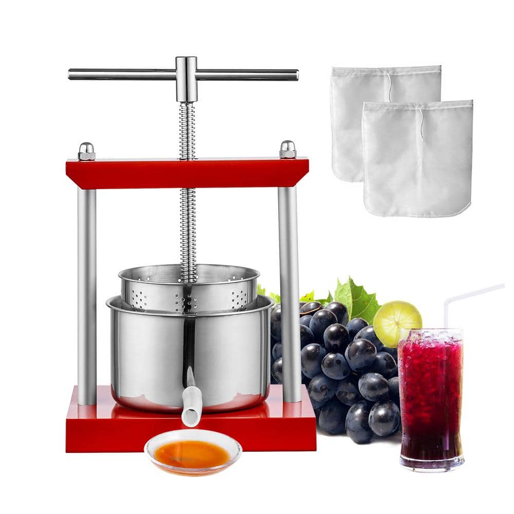 Fruit Wine Press is 1.6 gal. /6L with 2 barrels. Manual, for juice, cider, etc. Has T-handle, for outdoor, kitchen, home - Hercitys