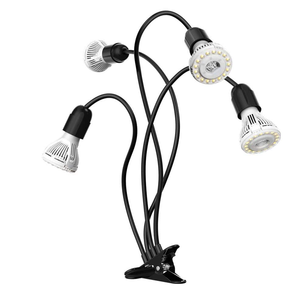 600-Watt Equivalence Black Full Spectrum 4-Head Gooseneck LED, 40-Watt Grow Light 4000K Daylight Clip-On High PPFD Plant - Hercitys