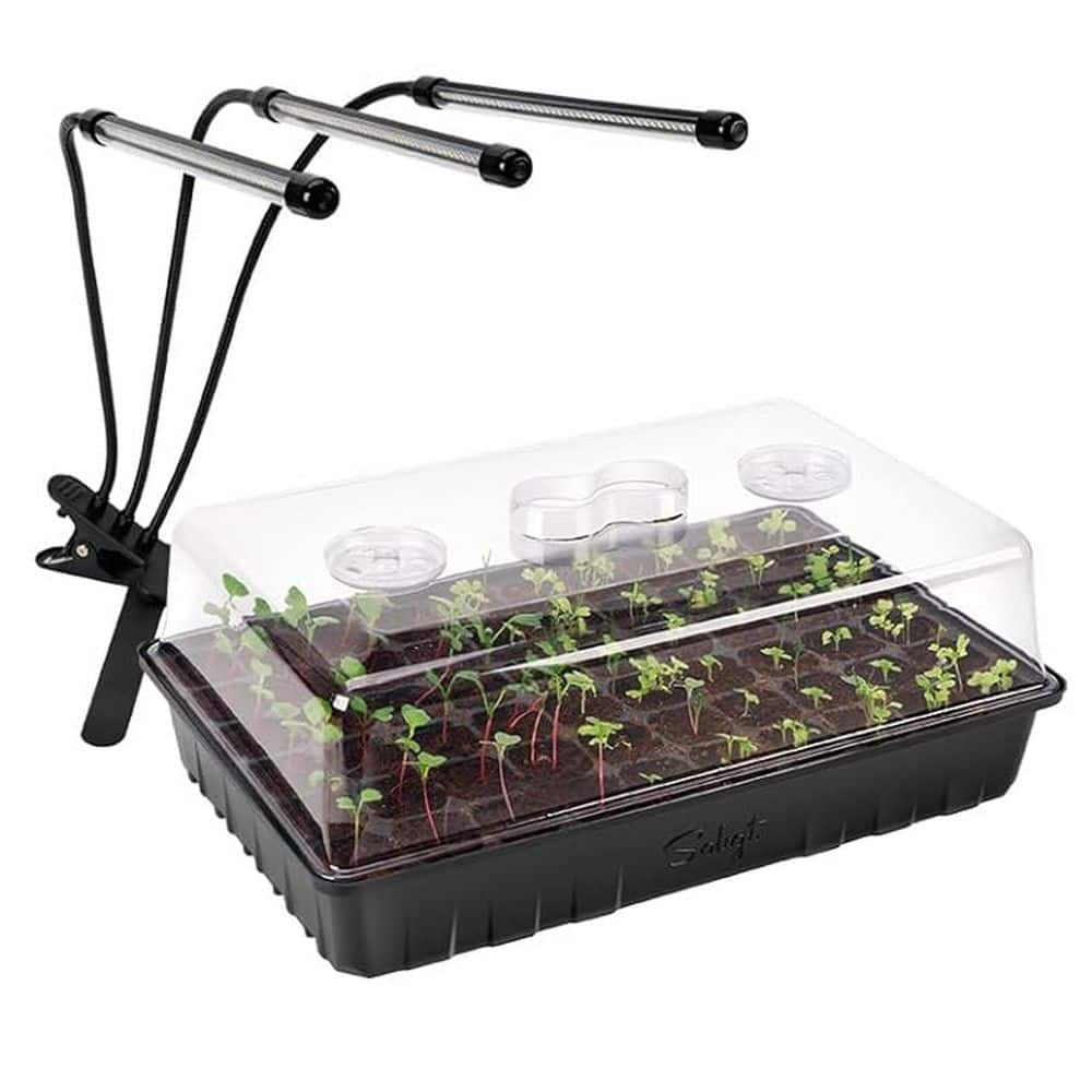 60-Cell Seed Starter Kit with Grow Light and Heat Mat, 4.3 in. Humidity Dome, Waterproof Heat Mat, Plastic Trays - Hercitys