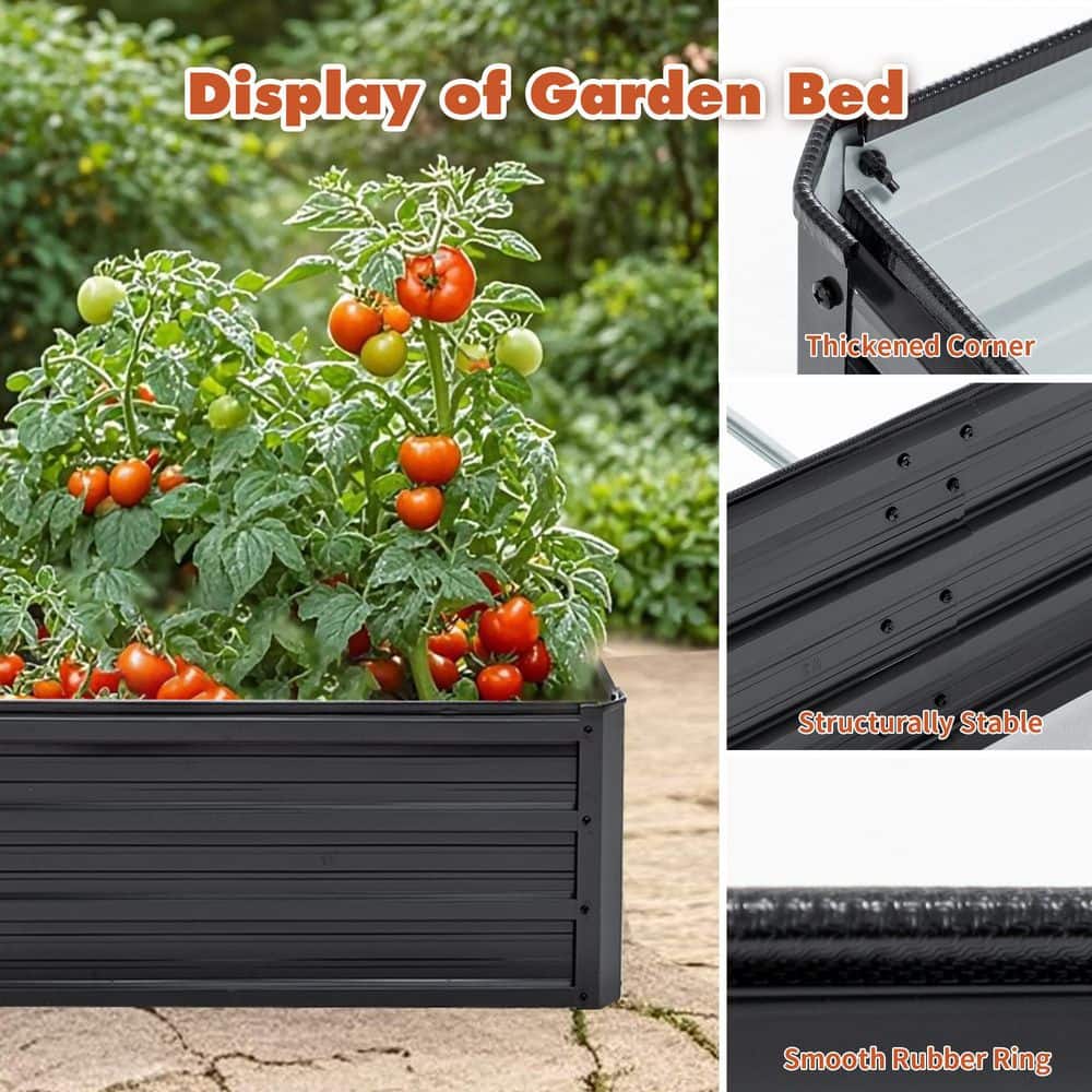 Large 6 x 3 x 1 ft. Black Galvanized Steel Raised Garden Bed, Outdoor Planter Box for Growing Vegetables Flowers Herbs - Hercitys