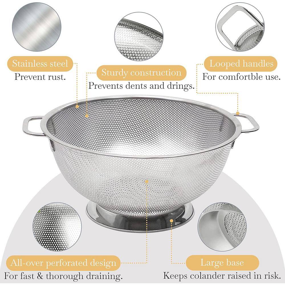 Stainless Steel Colander Bowl with Handle Pasta, Spaghetti, Fruit, Kitchen Food Strainer Basket, Pot Drainer for Cooking - Hercitys