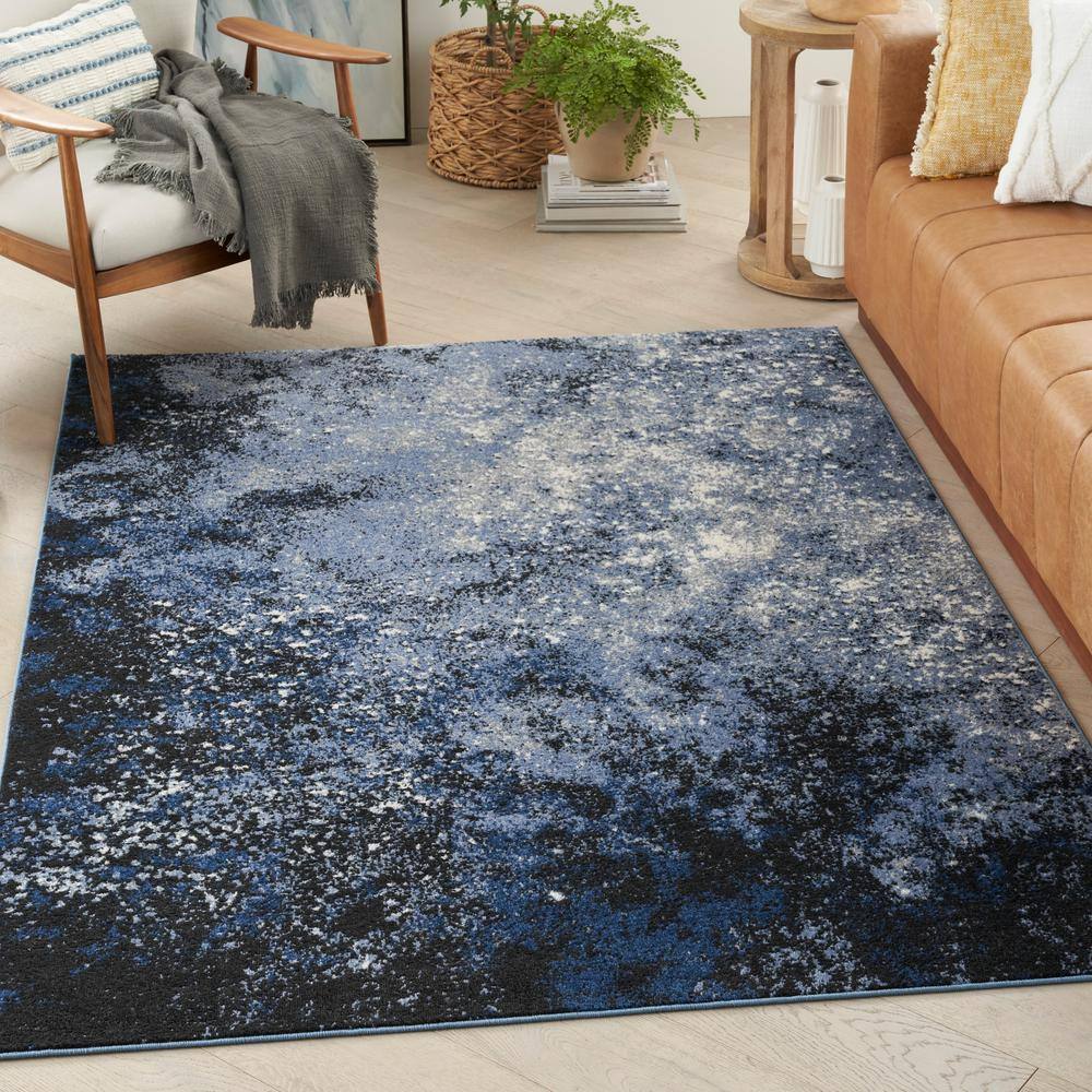 Passion Light Blue Black 5 ft. x 7 ft. Abstract Contemporary Area Rug - Hercitys
