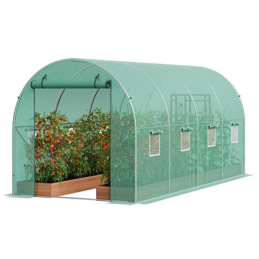 Walk-in Tunnel Greenhouse, 14. 6×6. 4×6. 3 ft. Hoop House Greenhouse Tunnel, with Galvanized Steel Frame, Green PE Cover - Hercitys