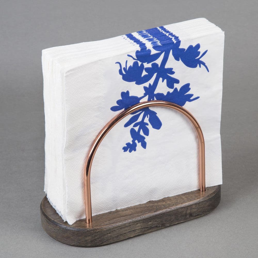 Chestnut Wood with Copper Plated Wire Tabletop Napkin Holder Stand Tissue Paper Dispenser, 4 x 7.3 x 5.3 in. H, Brown - Hercitys