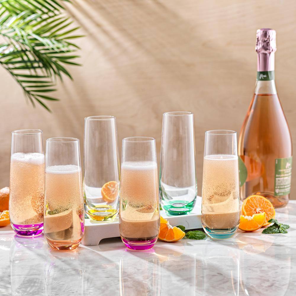 Hue 9.4 oz. Ombre Multi-Color Stemless Champagne Flute Glass Set (Set of 6) - Hercitys