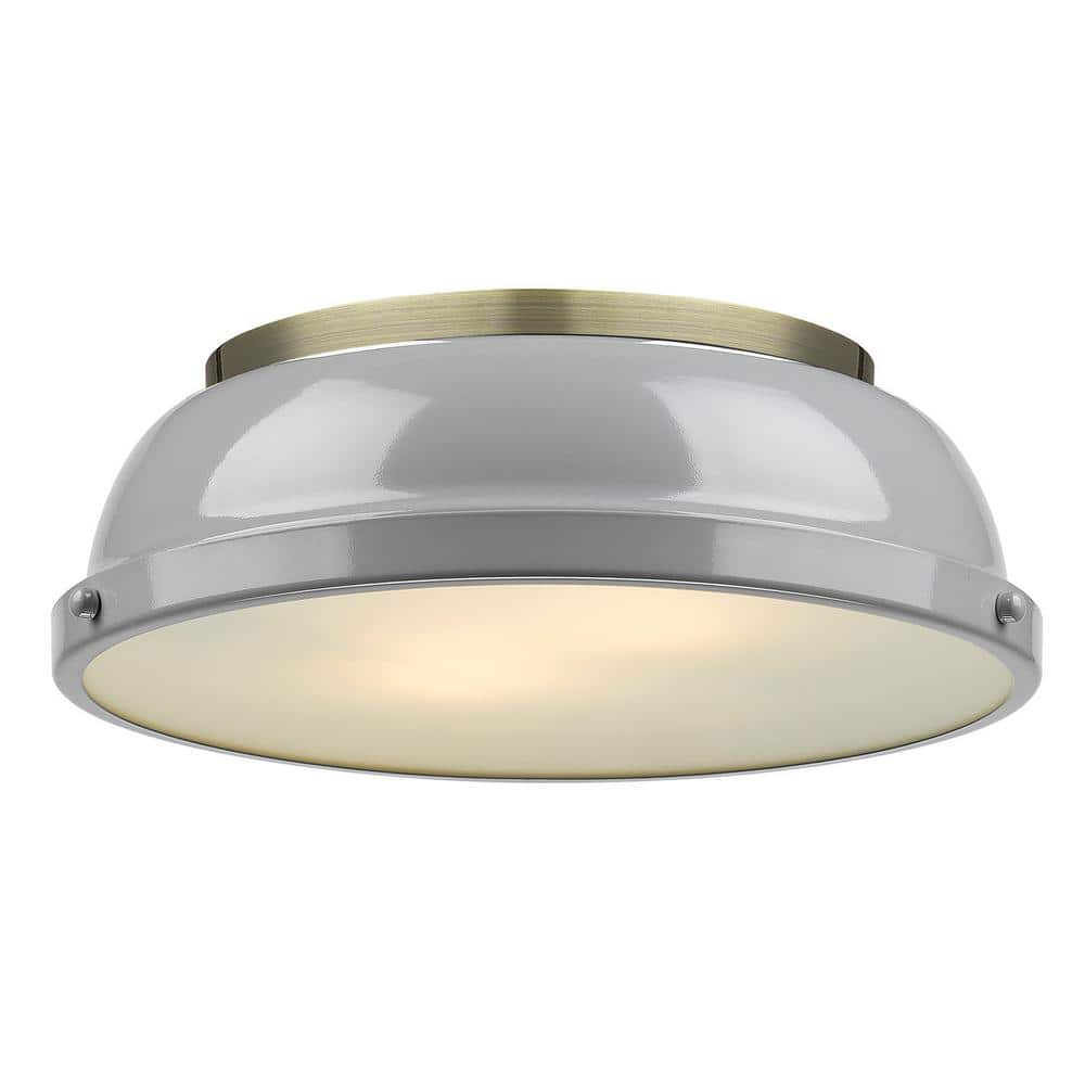 Duncan 2-Light Aged Brass Flush Mount with Gray Shade - Hercitys