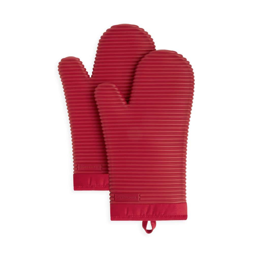 Ribbed Soft Silicone Red Oven Mitt 2 Pack - Hercitys
