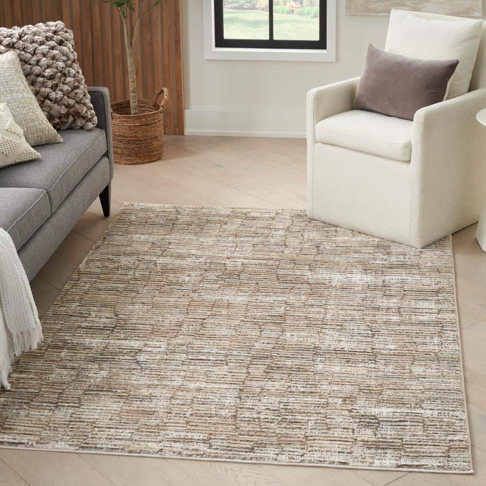 Eco-Friendly Ivory Mocha 5 ft. x 7 ft. Abstract Contemporary Area Rug - Hercitys