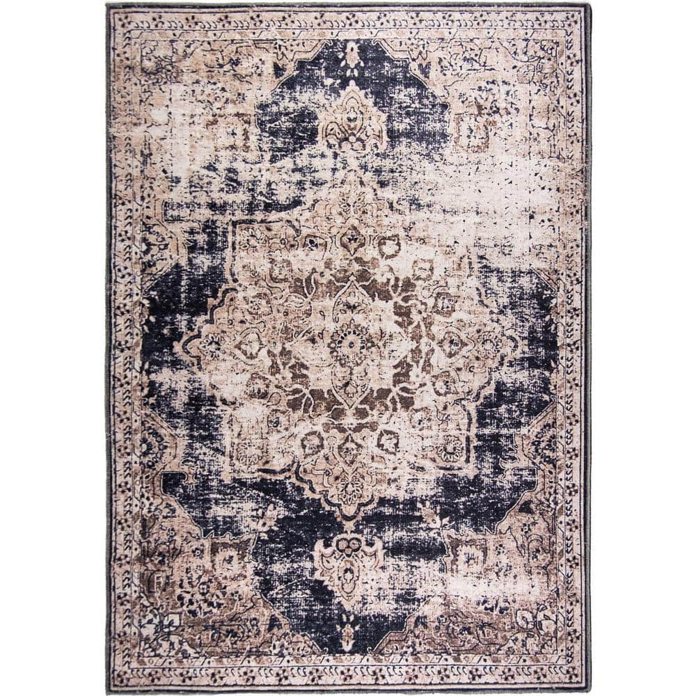 Cameron Beige Distressed Washable 5 ft. x 7 ft. Area Rug - Hercitys