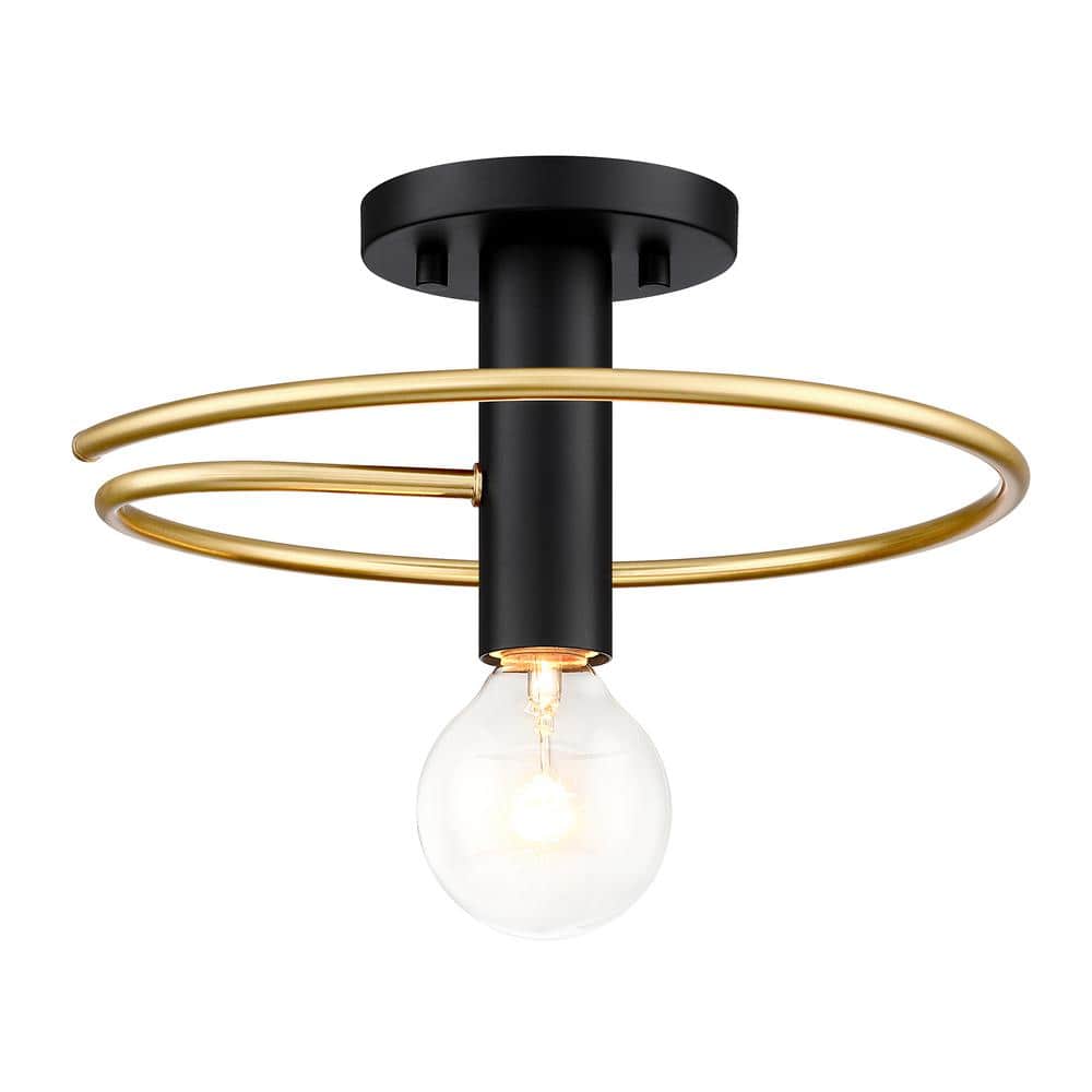 Stella 12 in. 1-Light Matte Black Modern Entryway Semi-Flush Mount with No Bulb Included - Hercitys