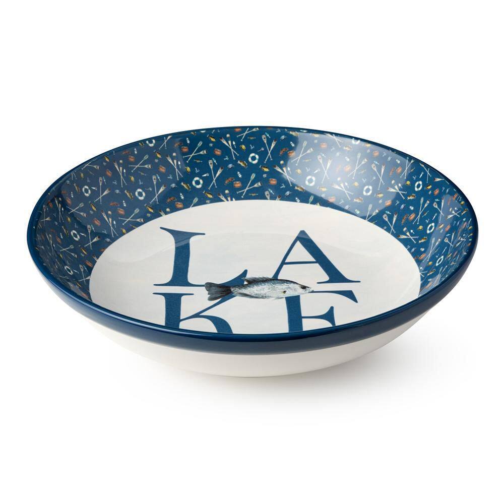 Wake At The Lake 13 in. 128 fl. oz. Blue Ceramic Serving Bowl - Hercitys
