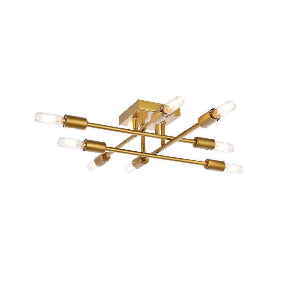 Timless Home 19.1 in. 8-Light Midcentury Modern/School House Brass Flush Mount with No Bulbs Included - Hercitys