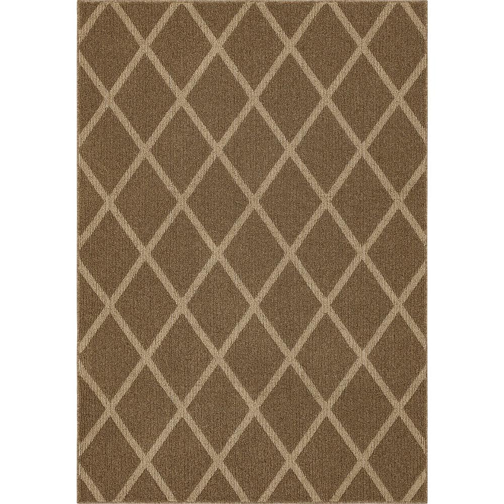 Basics Lewis Diamond Tan 5 ft. x 7 ft. Transitional Tufted Geometric Lattice Polyester Rectangle Area Rug - Hercitys