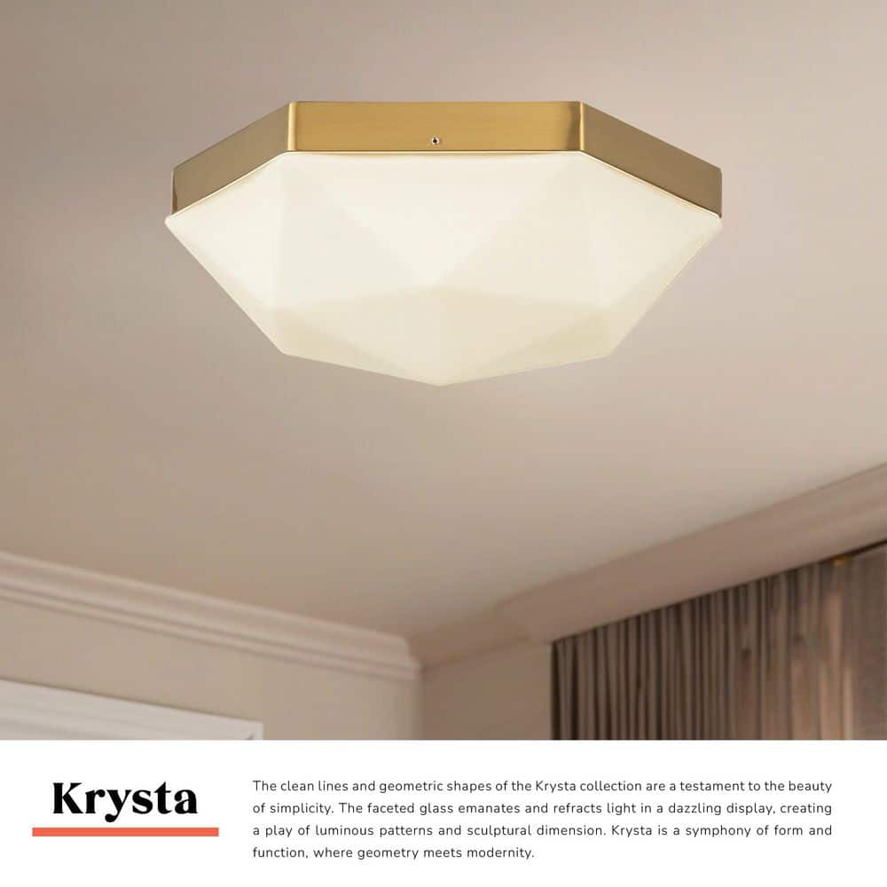 Krysta 12 in. 2 Light 40-Watt Brushed Gold/Opal Glass Flush Mount - Hercitys