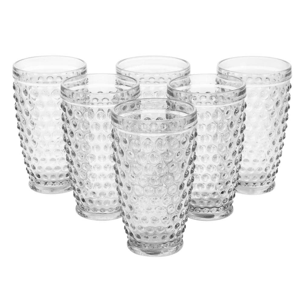 Martha Stewart 6-Piece 14.3 fl. oz. Hobnail Handmade Glass Tumbler Set in Clear - Hercitys