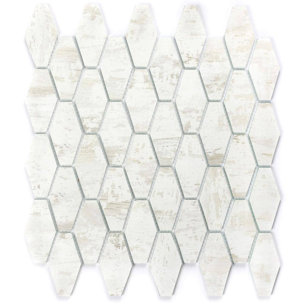 French Country Birch White 12 in. x 12 in. Hexagon Wood Look Glass Mosaic Wall Tile (1 sq.ft/Each) - Hercitys