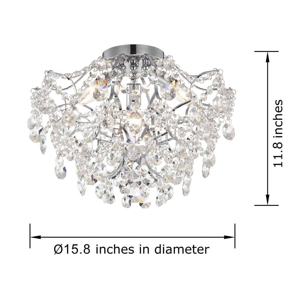 Silvia 15.8 in. Dia Elegant Indoor 3-Light Chrome Crystal Flush Mount - Hercitys