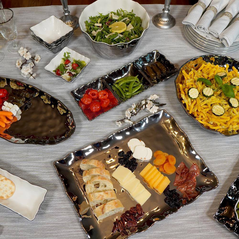 Silver Coast 11.75 in. Silver Porcelain Rectangular Platter - Hercitys