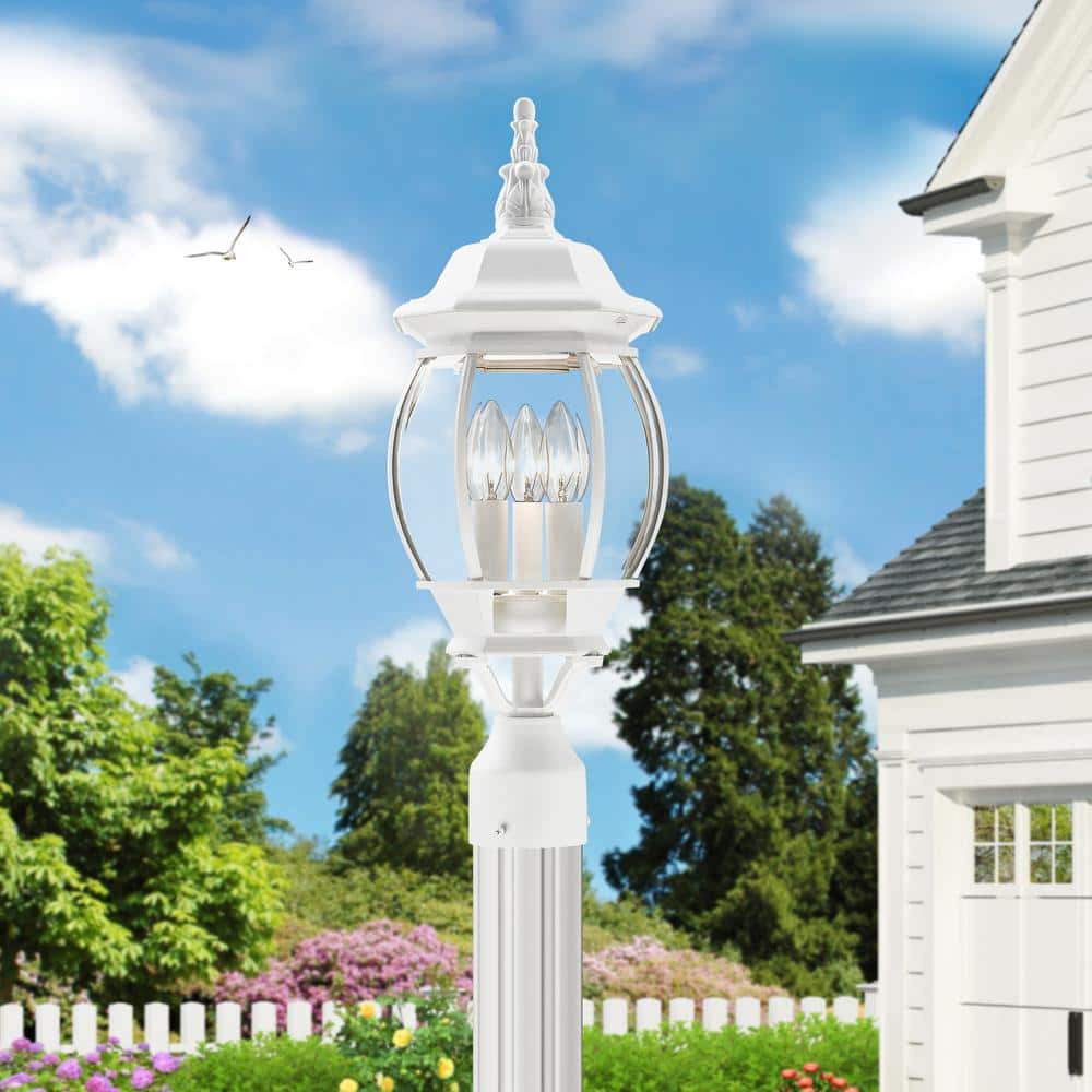 Frontenac 3 Light Textured White Outdoor Post Top Lantern - Hercitys