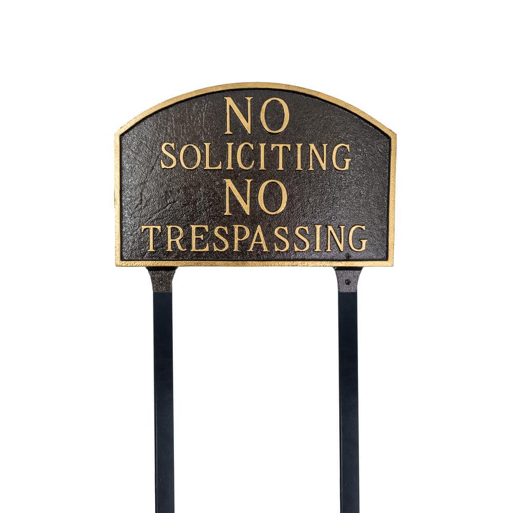 No Soliciting, No Trespassing Arch Standard Statement Plaque with 23 in. Lawn Stakes – Hammered Bronze - Hercitys