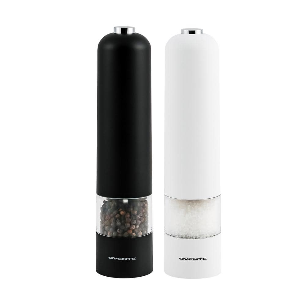 Salt and Pepper Grinder Set, Battery Operated 4 AA, Black and White - Hercitys