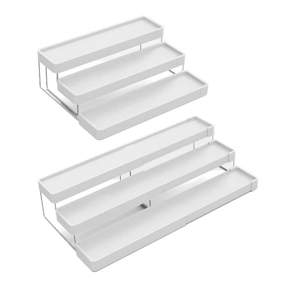 Expandable 3-Tier White Spice Rack Organizer for Cabinet Countertop Pantry Easy Visibility and Access - Hercitys