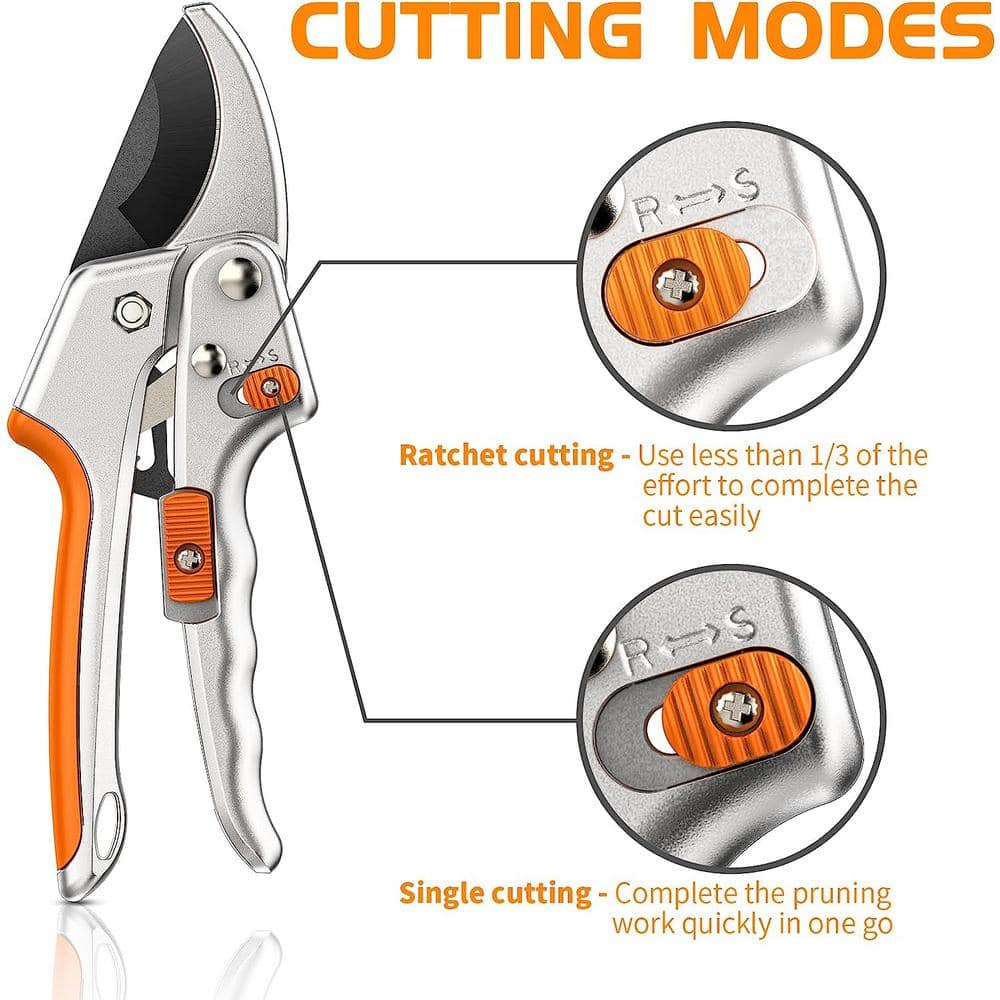 8 in. Lopper, Pruning Shears – Garden Shears with Ratchet Anvil, with Stainless Steel Blades and Non-slip Handle - Hercitys