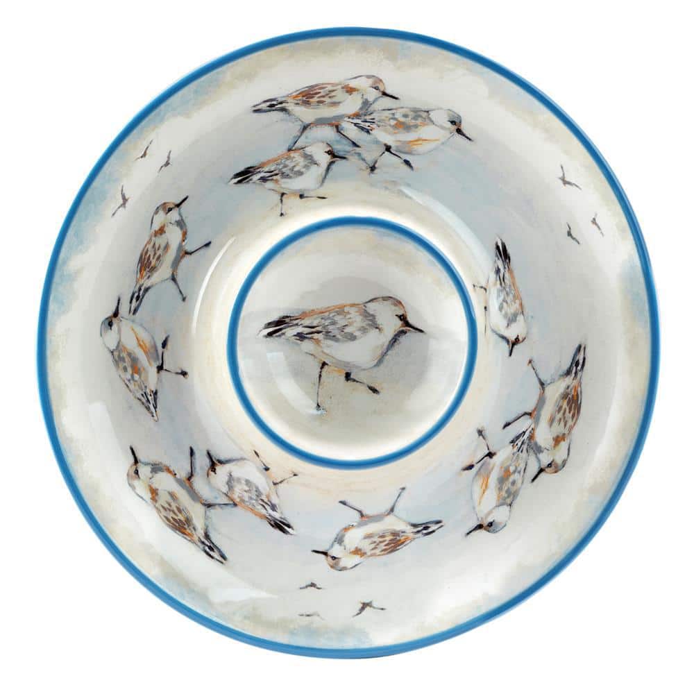 Shorebirds 13.5 in. Assorted Colors Earthenware Chip and Dip Server - Hercitys