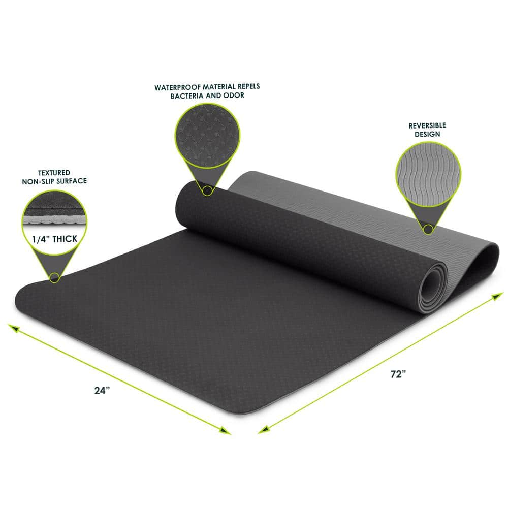Black/Grey 72 in. L x 24 in. W x 0.25 in. T Natura TPE Yoga Mat Non Slip Waterproof (12 sq. ft. covered) - Hercitys