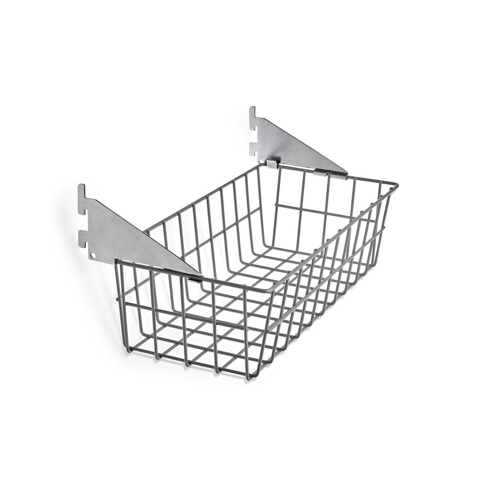 Storability 15 in. W x 4 in. H x 6-1/2 in. D Gray Epoxy Coated Steel Wire Basket with Lock-On Hanging Brackets - Hercitys