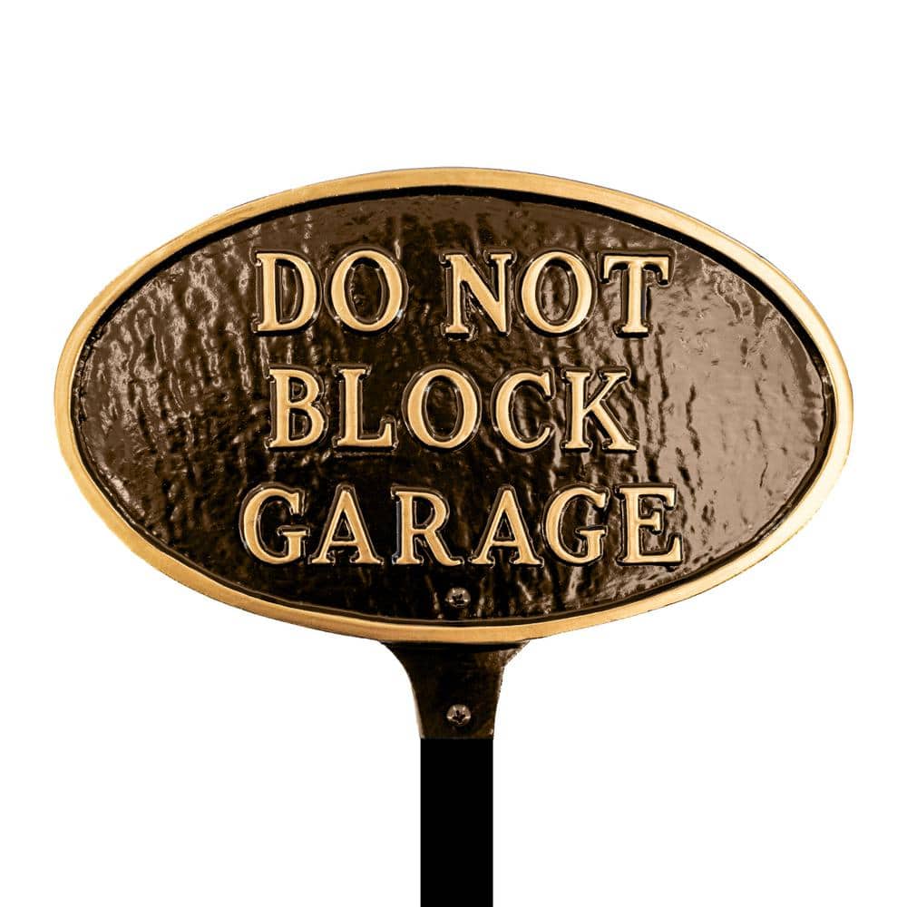 8.5 in. x 13 in. Standard Oval Do Not Block Garage Statement Plaque Sign with Lawn Stake – Oil Rubbed/Gold - Hercitys