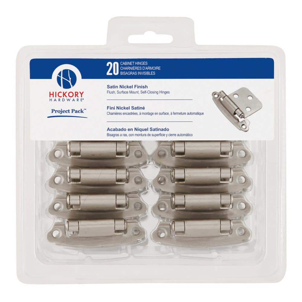Surface Mounted Satin Nickel Self-Closing Overlay Hinge (20-Pack) - Hercitys