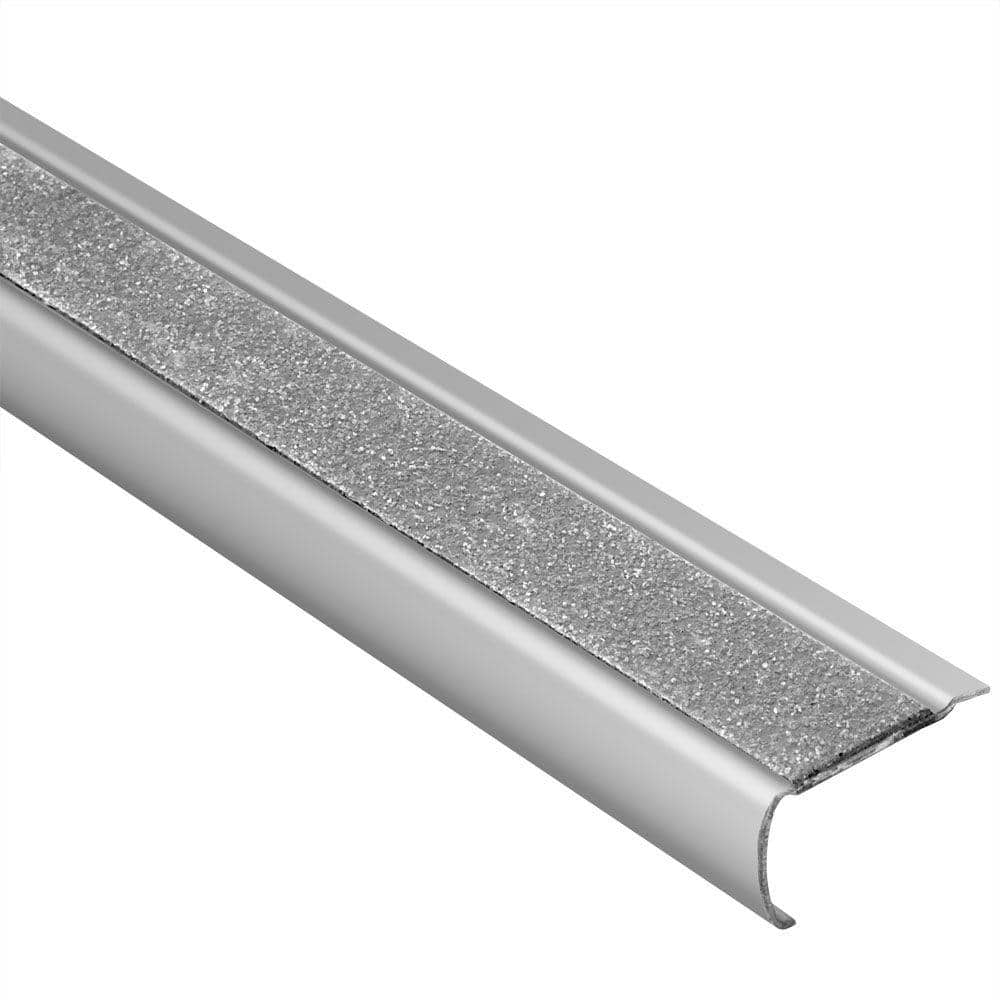 Trep-GK-S Brushed Stainless Steel/Transparent 1/16 in. x 4 ft. 11 in. Metal Stair Nose Tile Edging Trim - Hercitys