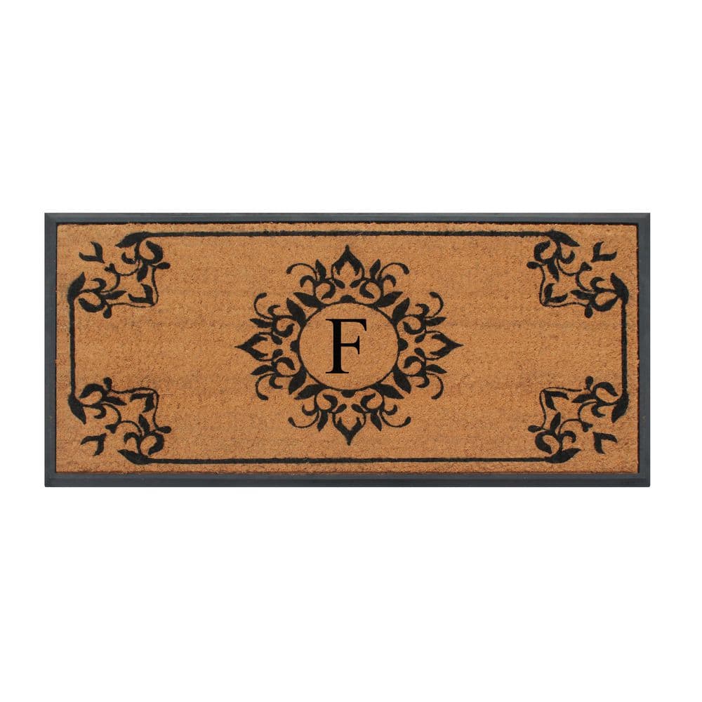 A1HC Beige 24 in. x 48 in. Rubber and Coir Hand-Crafted Outdoor Durable Monogrammed F Door Mat - Hercitys