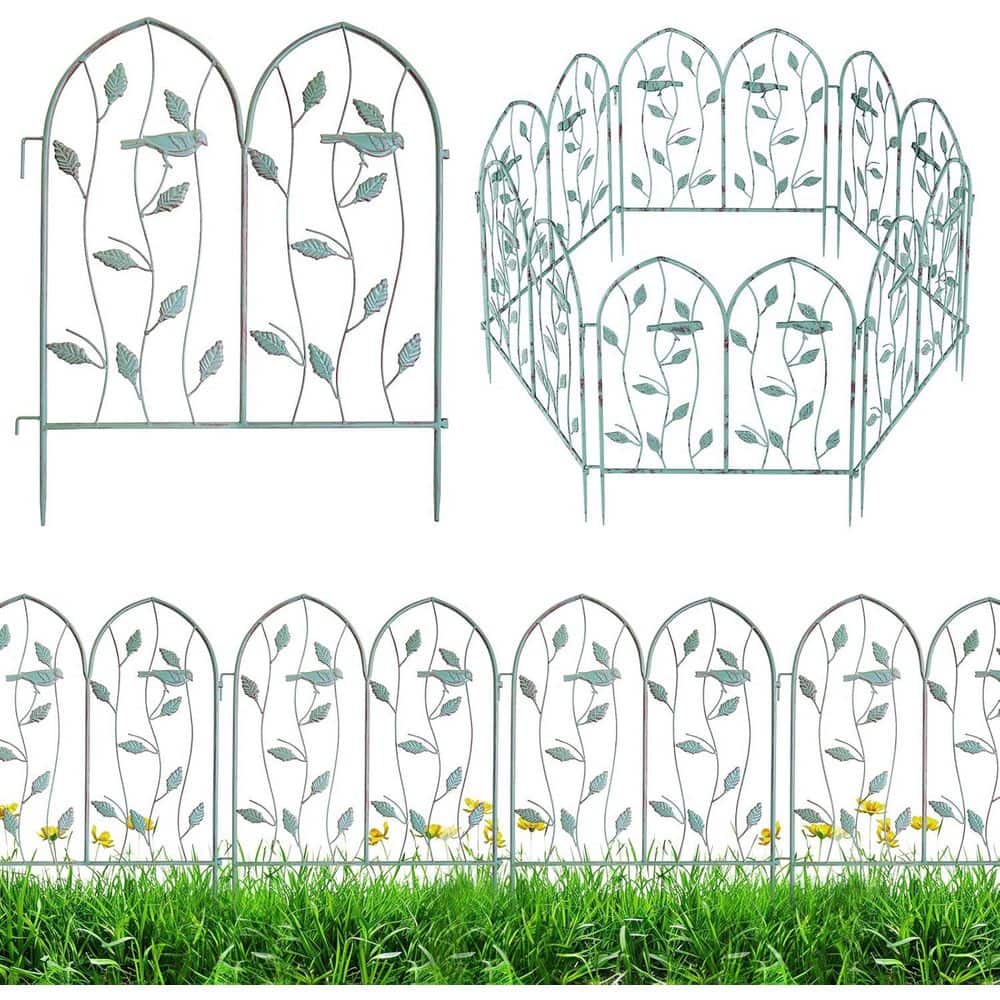 Vintage 24 in. Arched Metal Garden Fence Panels 6 Pack Decorative Iron Picket Border for Yard Flower Bed - Hercitys