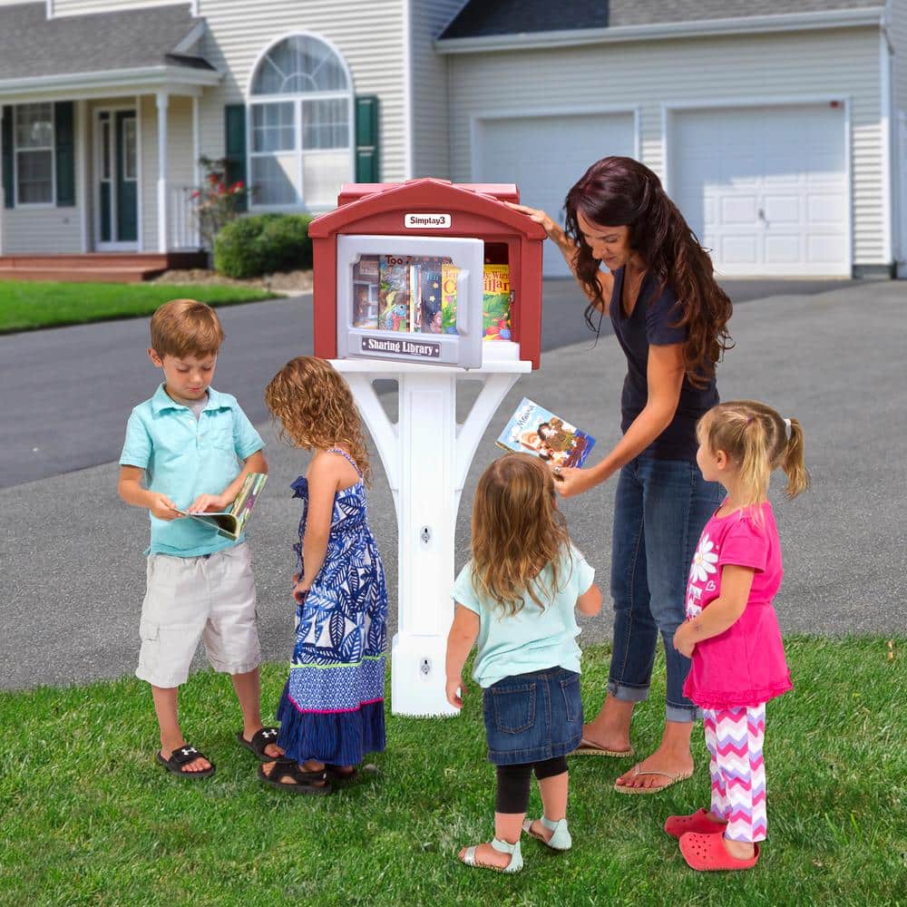 Sharing Library Box Burnt Red/White Mailbox Post - Hercitys