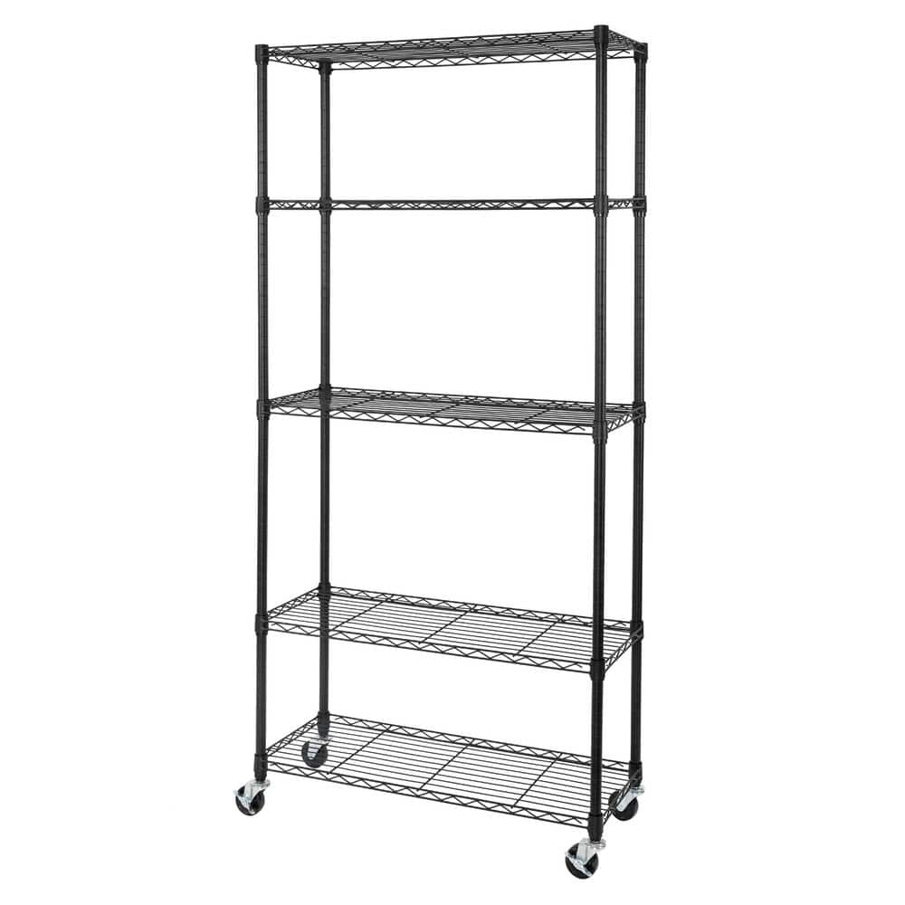 UltraDurable 5-Tier Commercial NSF certified Steel Wire Shelving System in Black (36 in. W x 14 in. D x 75 in. H) - Hercitys