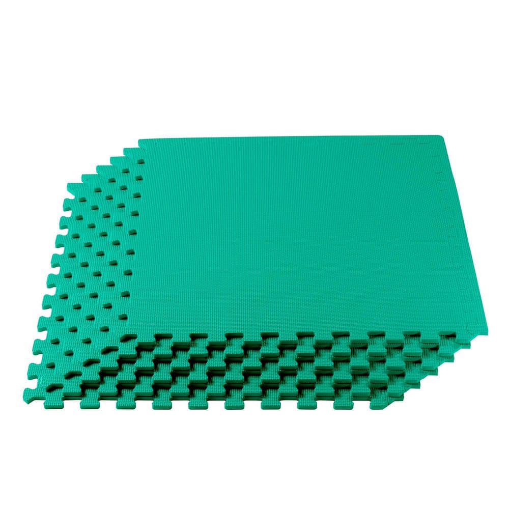 Green 24 in. W x 24 in. L x 3/8 in. T Interlocking Foam Gym Flooring Mat (6 Tiles/Pack) (24 sq. ft. ) - Hercitys