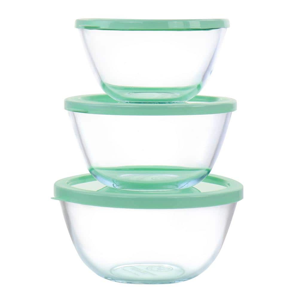 Martha Stewart 6 Piece Borosilicate Glass Prep Bowl Set with Plastic Lids in Mint - Hercitys