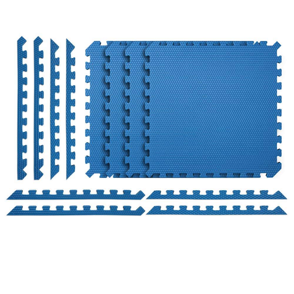 Black/Blue 24 in. x 24 in. x 0.79 in. Foam Interlocking Reversible Floor Mat (4-Pack) - Hercitys