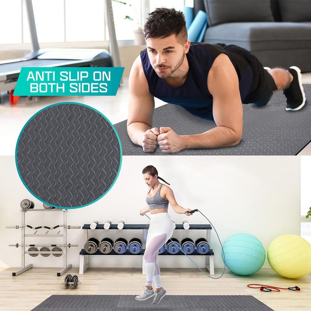 Gray 12 in. W x 12 in. L x 0.44 in. T Interlocking Foam Gym Flooring Mat (12 Tiles/Pack) (12 sq. ft. ) - Hercitys