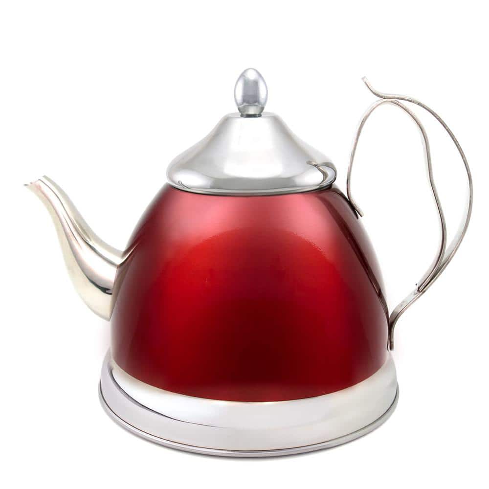Nobili-Tea 2.0 qt. Metallic Cranberry Stainless Steel Tea Kettle with Removable Infuser Basket - Hercitys