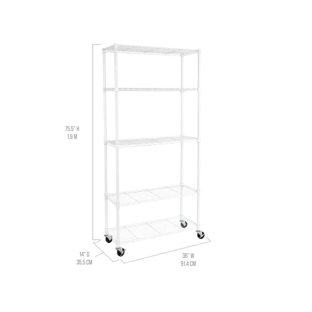 UltraDurable 5-Tier Commercial NSF certified Steel Wire Shelving System in White (36 in. W x 14 in. D x 75 in. H) - Hercitys